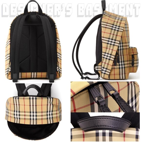 BURBERRY black Leather trim JETT beige Archive Vintage Check nylon zip Backpack - Picture 4 of 12